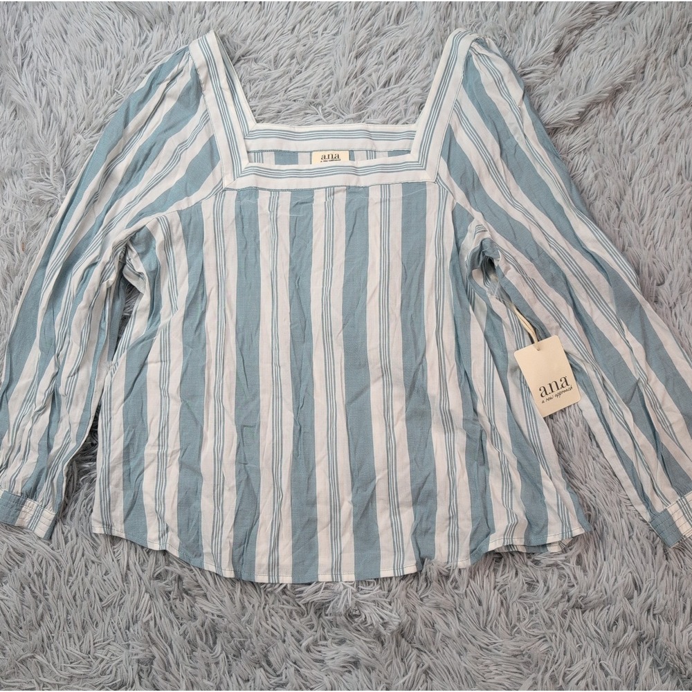 A.N.A. Shirt Womens M Blue Striped Top Blouse Casual Preppy Lightweight New